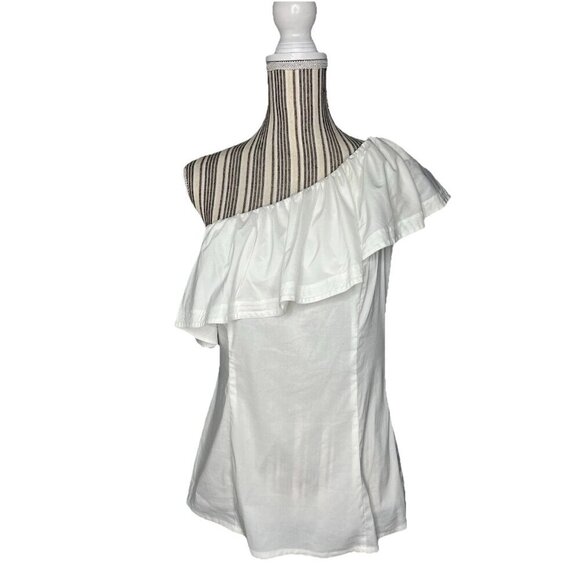 Trina Turk One Shoulder Blouse Top Womens Sz 6 White Lightweight Ruffle Stretch - Picture 1 of 3